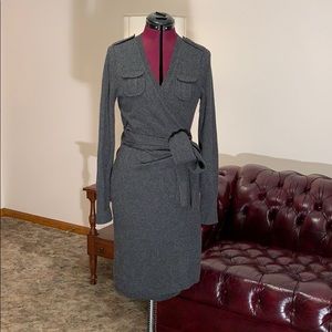 Charcoal gray, wool/ cashmere wrap dress